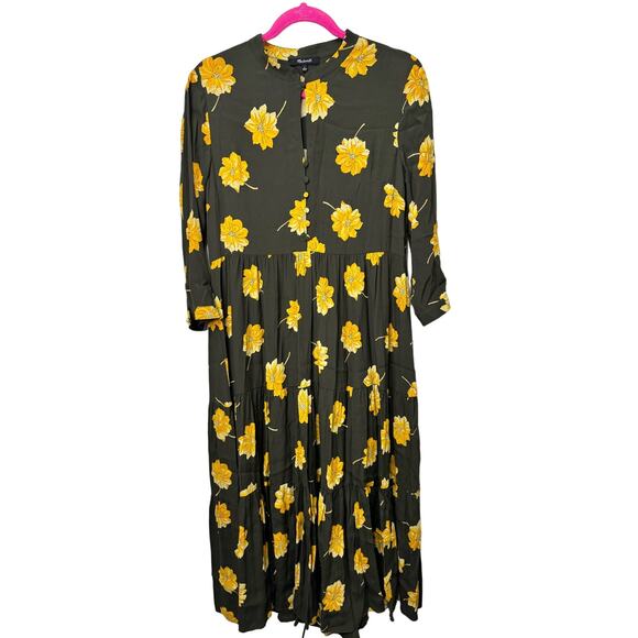 Madewell Button Front Tier Dress in Fall Yellow Flowers Maxi Dress Women Size S - Picture 4 of 8